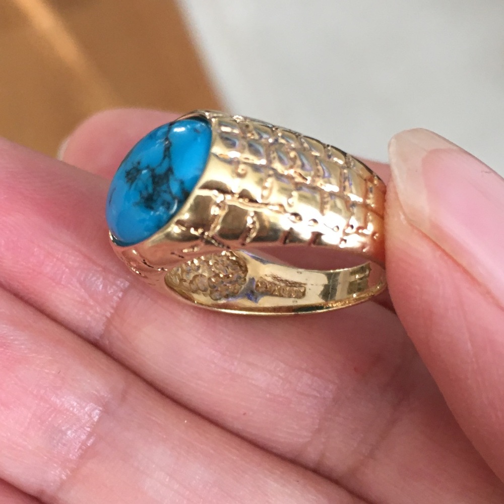 Turquoise gold plated sterling silver ring - Picture 7 of 11